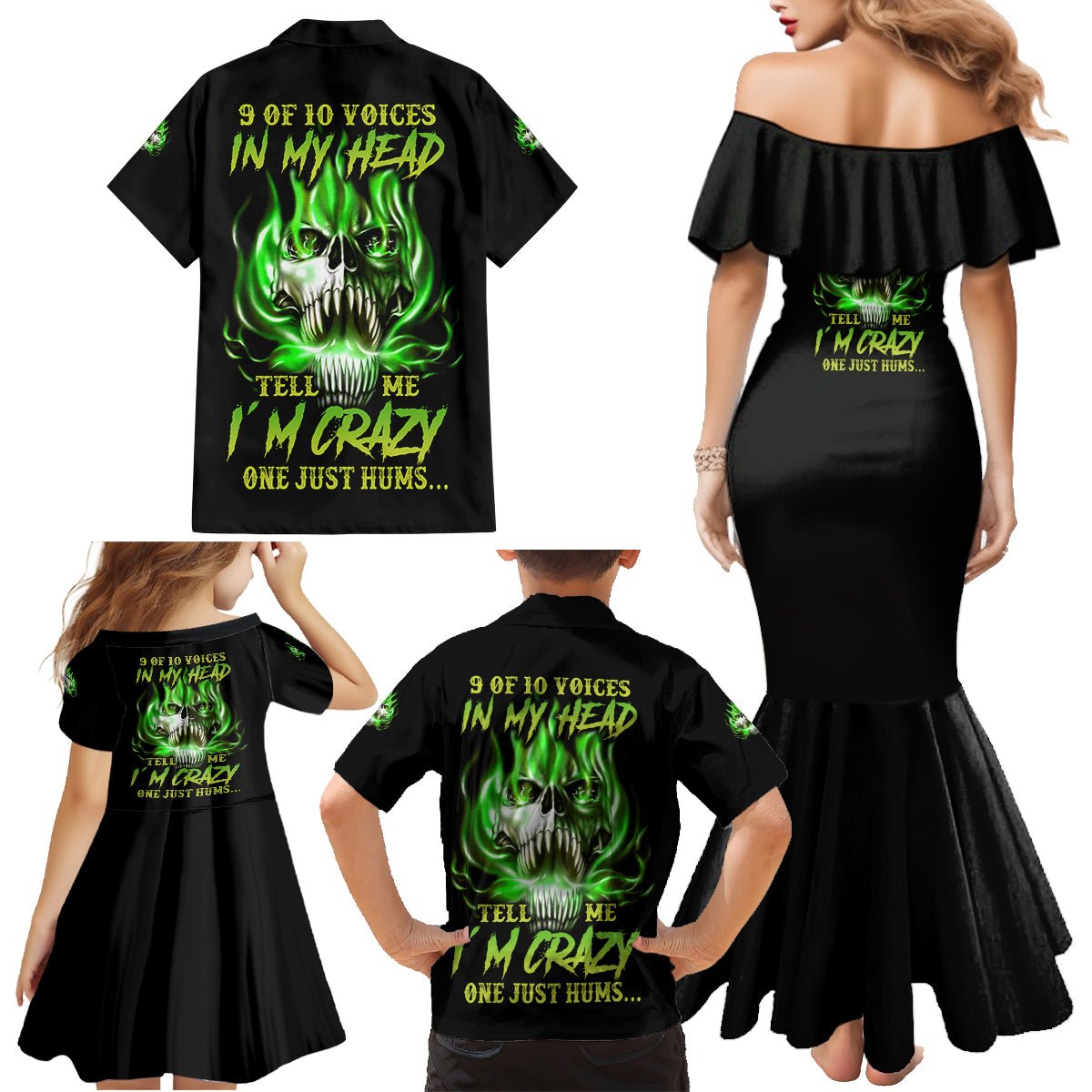 9 Of 10 Voices In My Head Fire Skull Family Matching Mermaid Dress and Hawaiian Shirt TS04 - The Mazicc - Dad's Shirt - Short Sleeve - S - Multicolor