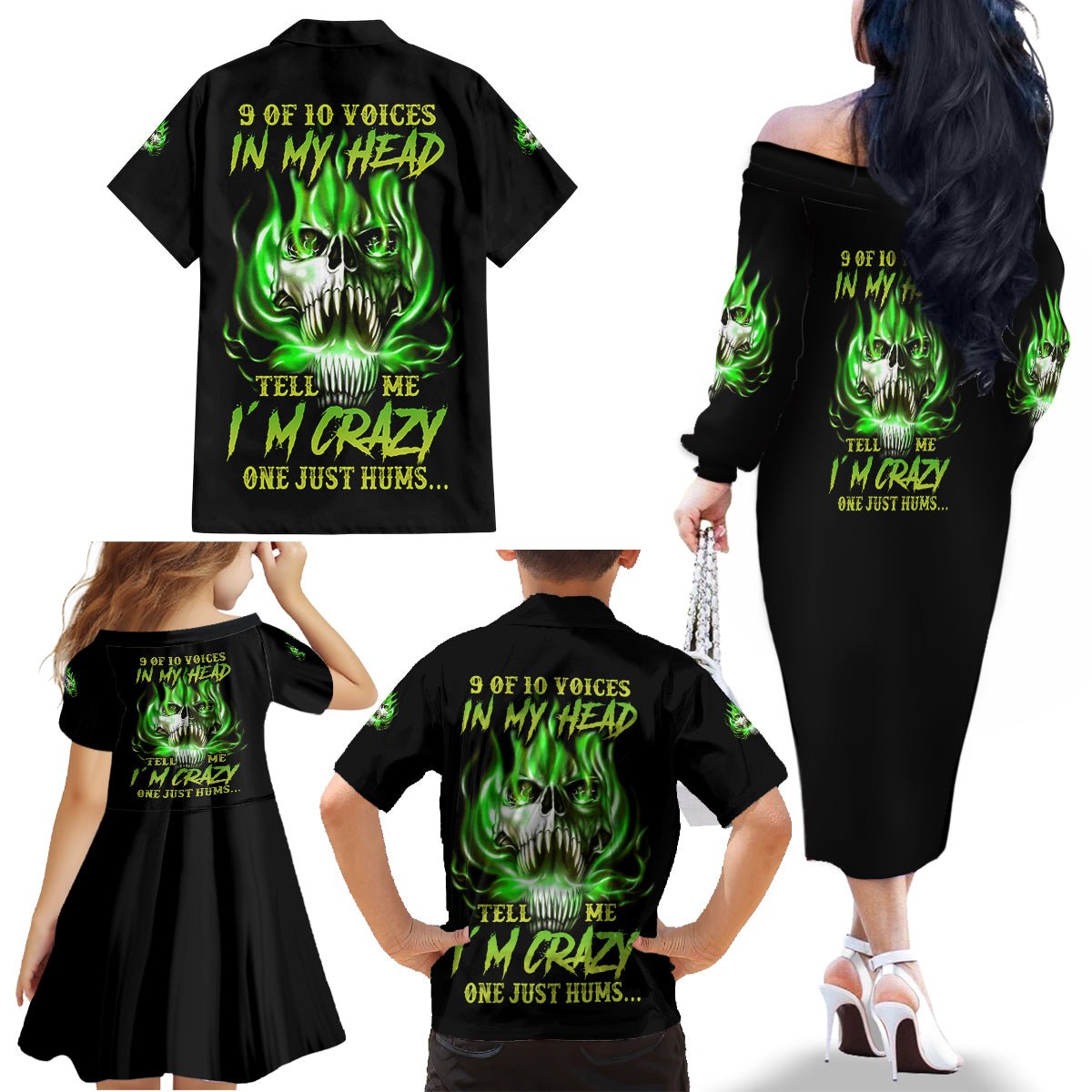9 Of 10 Voices In My Head Fire Skull Family Matching Off Shoulder Long Sleeve Dress and Hawaiian Shirt TS04 - The Mazicc - Dad's Shirt - Short Sleeve - S - Multicolor
