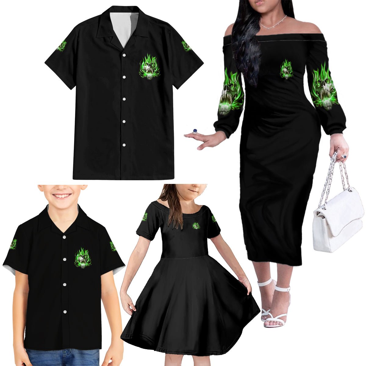 9 Of 10 Voices In My Head Fire Skull Family Matching Off Shoulder Long Sleeve Dress and Hawaiian Shirt TS04 - The Mazicc - Dad's Shirt - Short Sleeve - S - Multicolor