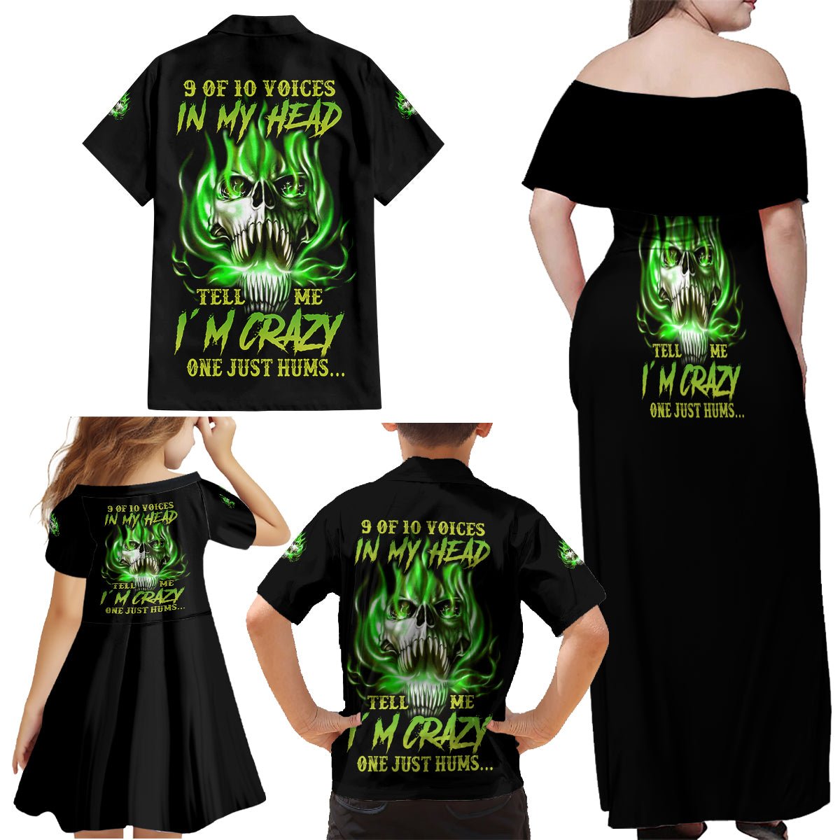 9 Of 10 Voices In My Head Fire Skull Family Matching Off Shoulder Maxi Dress and Hawaiian Shirt TS04 - The Mazicc - Dad's Shirt - Short Sleeve - S - Multicolor