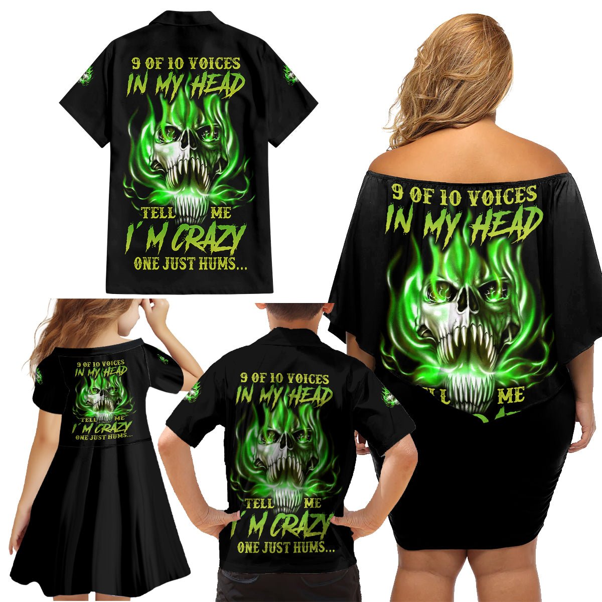 9 Of 10 Voices In My Head Fire Skull Family Matching Off Shoulder Short Dress and Hawaiian Shirt TS04 - The Mazicc - Dad's Shirt - Short Sleeve - S - Multicolor