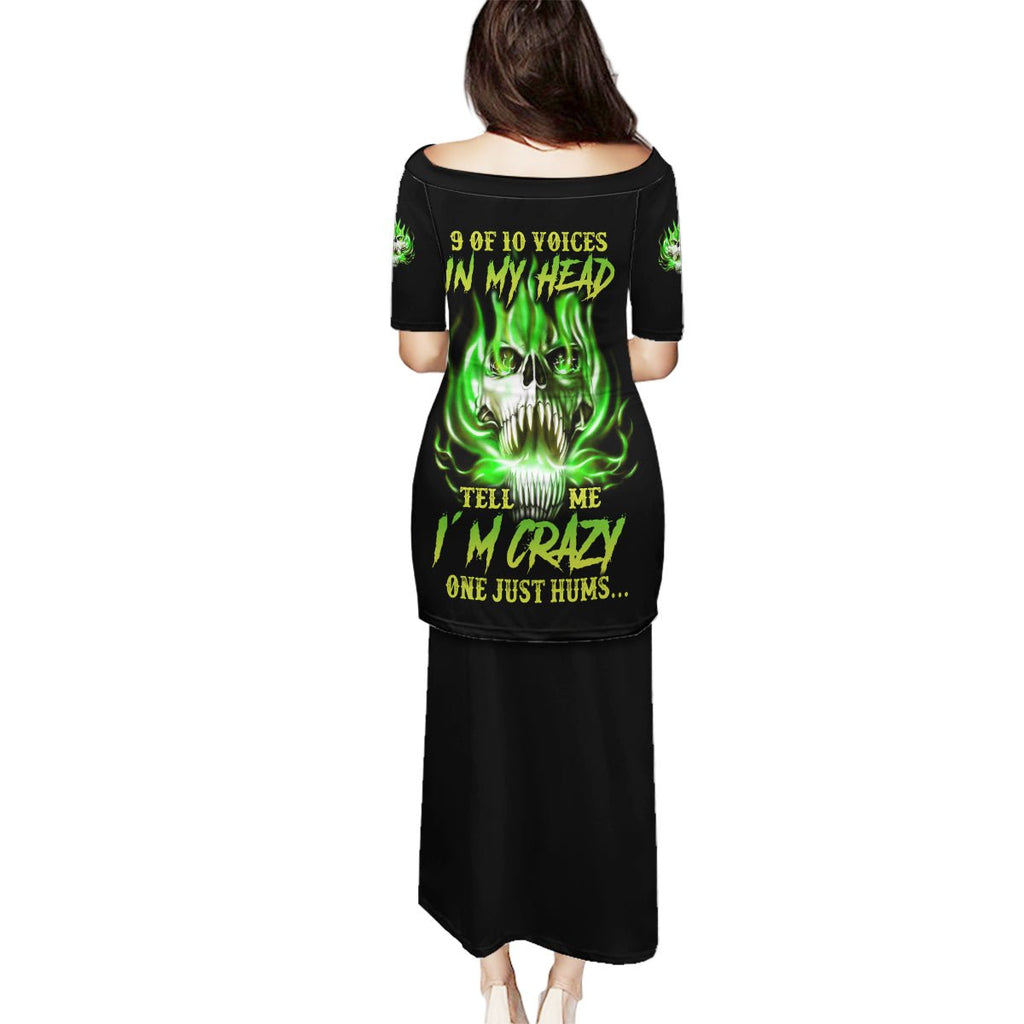 9 Of 10 Voices In My Head Fire Skull Family Matching Puletasi Dress and Hawaiian Shirt TS04 - The Mazicc - Mom's Dress - S - Multicolor