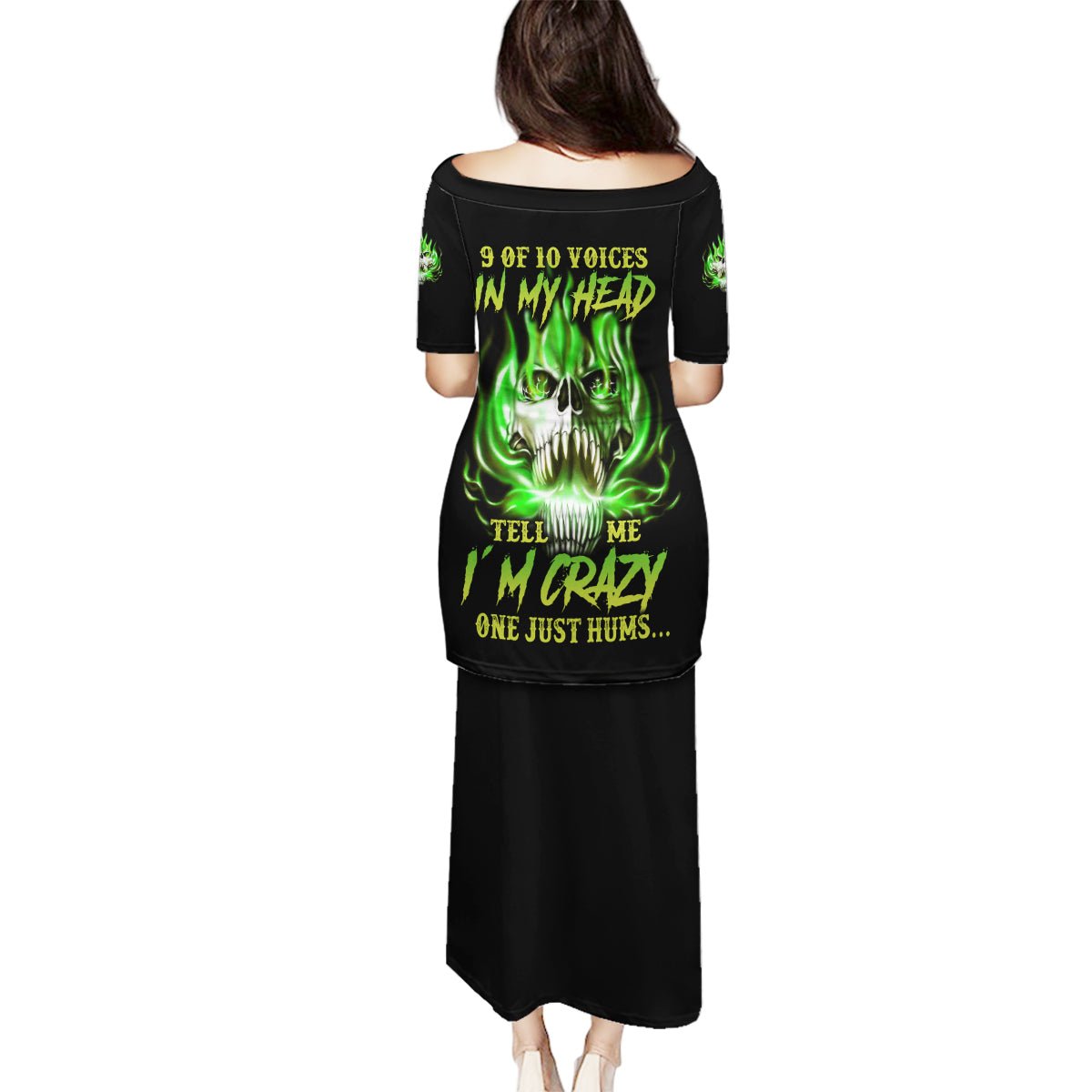 9 Of 10 Voices In My Head Fire Skull Family Matching Puletasi Dress and Hawaiian Shirt TS04 - The Mazicc - Mom's Dress - S - Multicolor