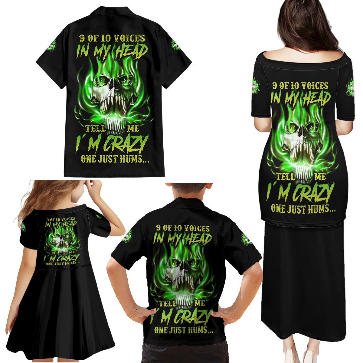 9 Of 10 Voices In My Head Fire Skull Family Matching Puletasi Dress and Hawaiian Shirt TS04 - The Mazicc - Dad's Shirt - Short Sleeve - S - Multicolor