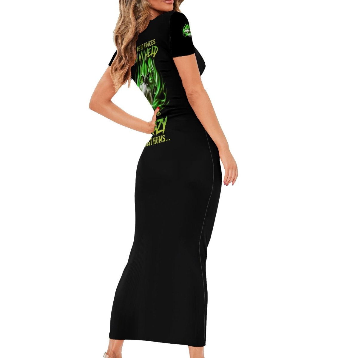 9 Of 10 Voices In My Head Fire Skull Family Matching Short Sleeve Bodycon Dress and Hawaiian Shirt TS04 - The Mazicc - Mom's Dress - S - Multicolor