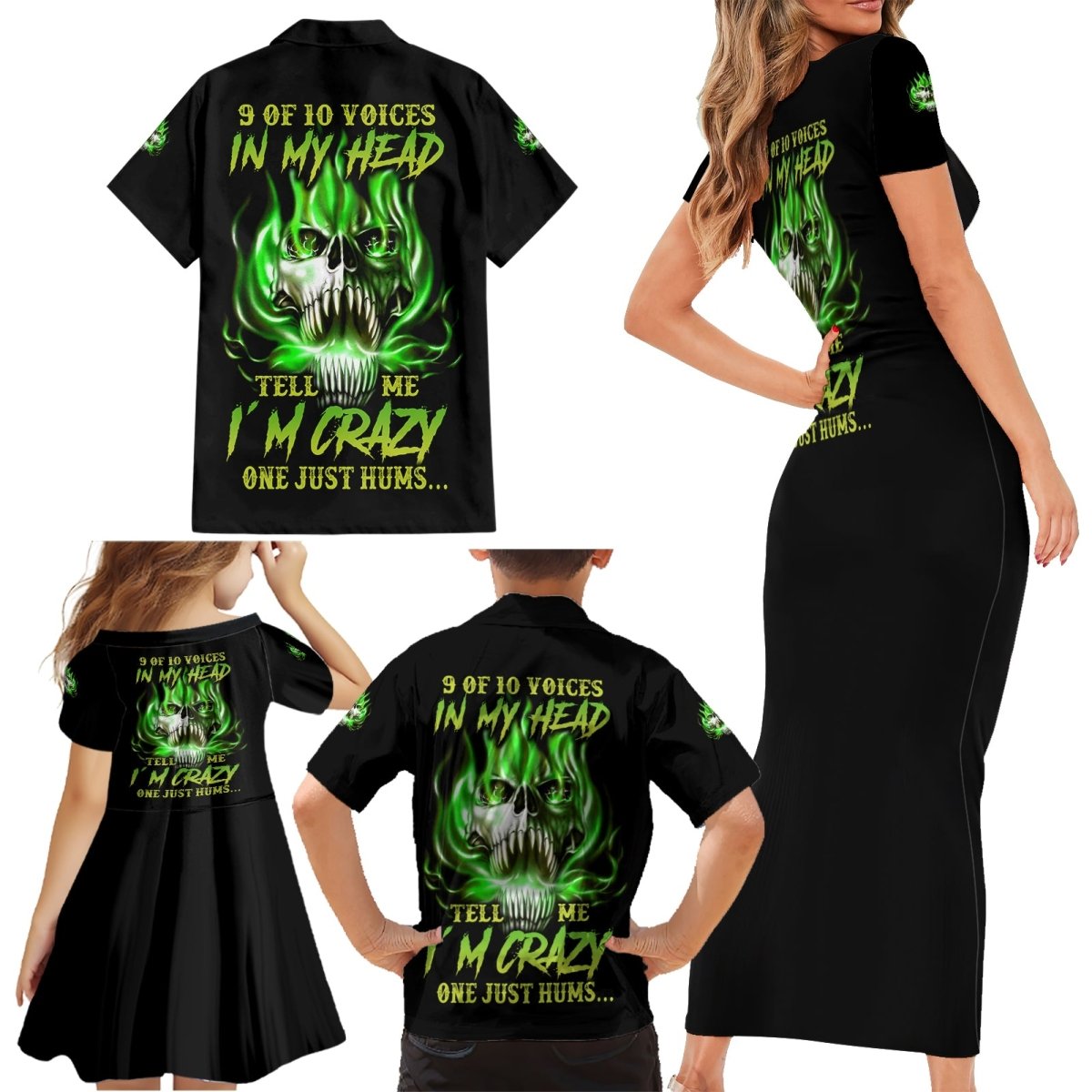 9 Of 10 Voices In My Head Fire Skull Family Matching Short Sleeve Bodycon Dress and Hawaiian Shirt TS04 - The Mazicc - Dad's Shirt - Short Sleeve - S - Multicolor