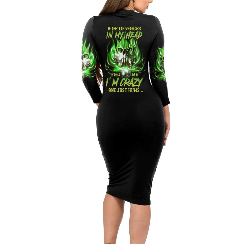 9 Of 10 Voices In My Head Fire Skull Long Sleeve Bodycon Dress TS04 - The Mazicc - Long Dress - S - Multicolor