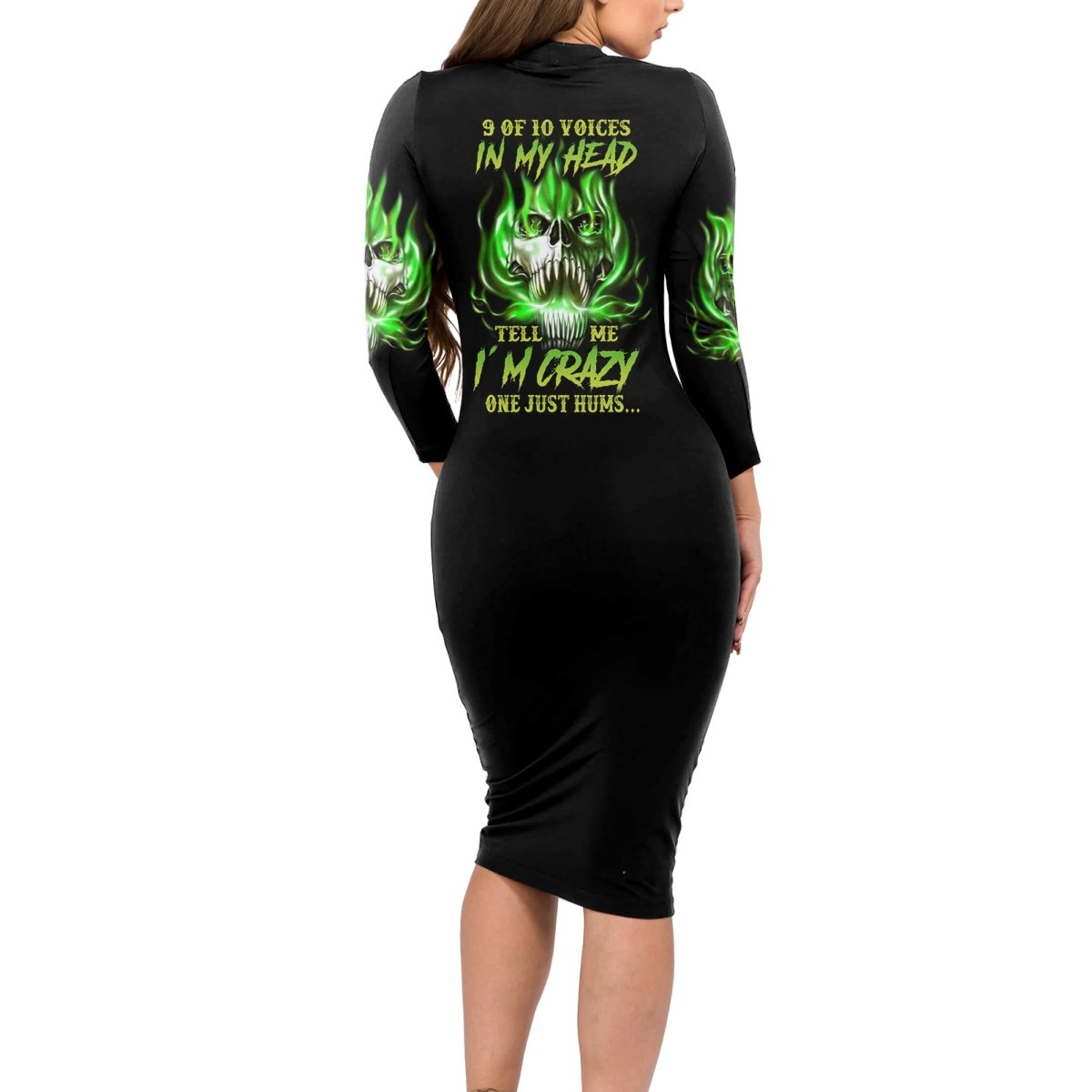 9 Of 10 Voices In My Head Fire Skull Long Sleeve Bodycon Dress TS04 - The Mazicc - Long Dress - S - Multicolor