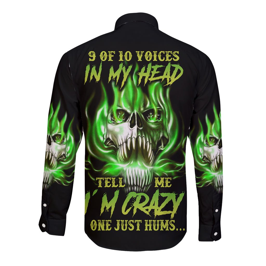 9 Of 10 Voices In My Head Fire Skull Long Sleeve Button Shirt TS04 - The Mazicc - Unisex - S - Multicolor