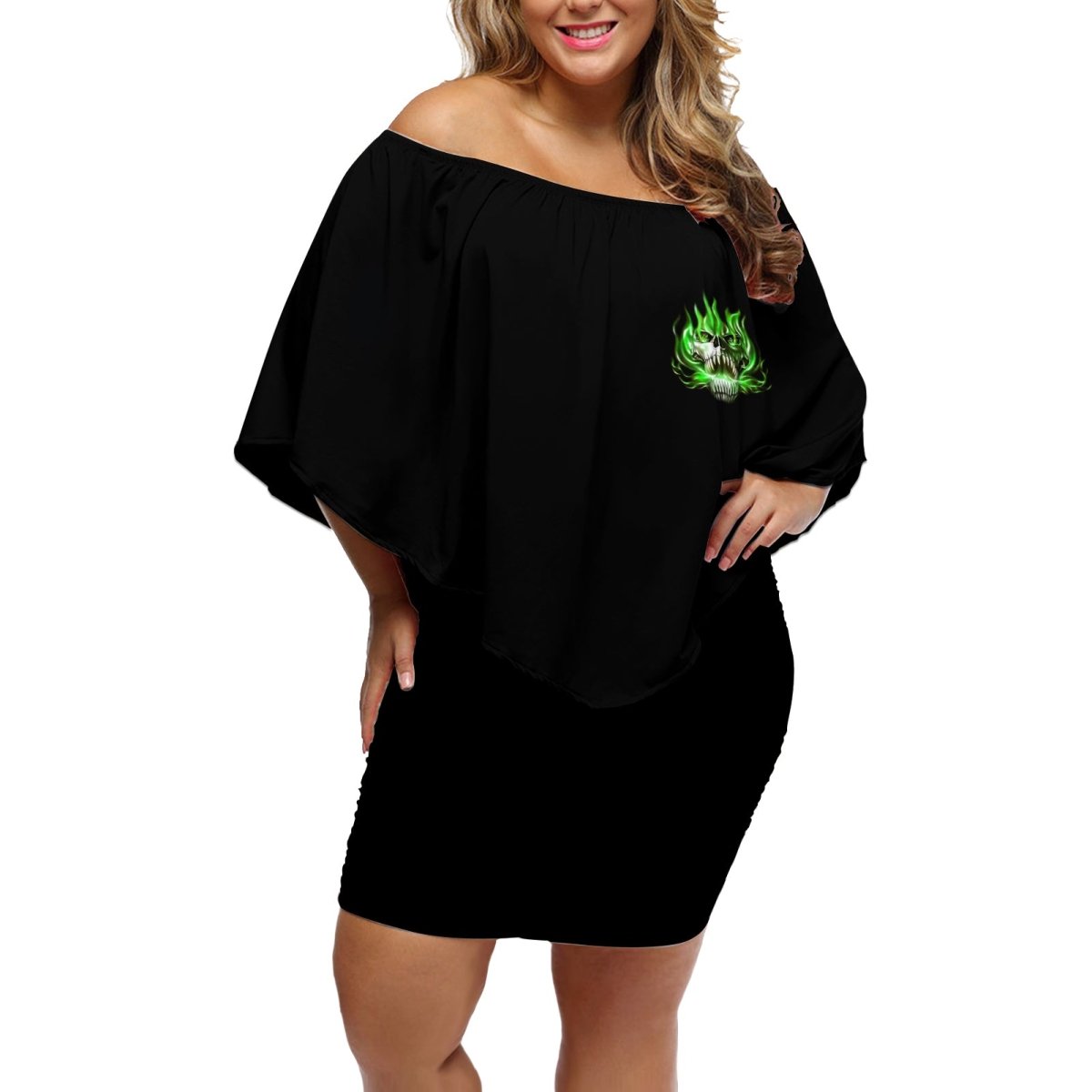 9 Of 10 Voices In My Head Fire Skull Off Shoulder Short Dress TS04 - The Mazicc - Women - S - Multicolor