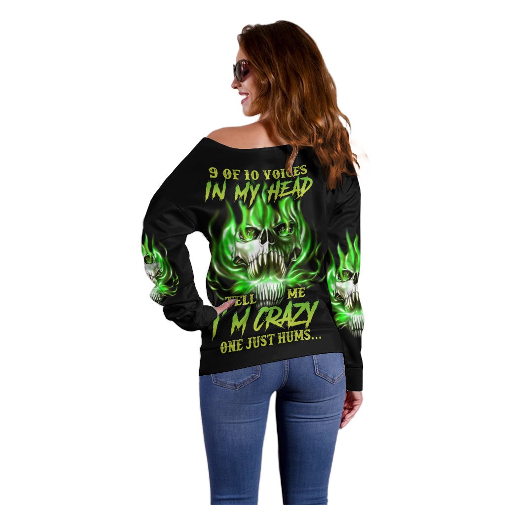 9 Of 10 Voices In My Head Fire Skull Off Shoulder Sweater TS04 - The Mazicc - Women - 2XS - Multicolor