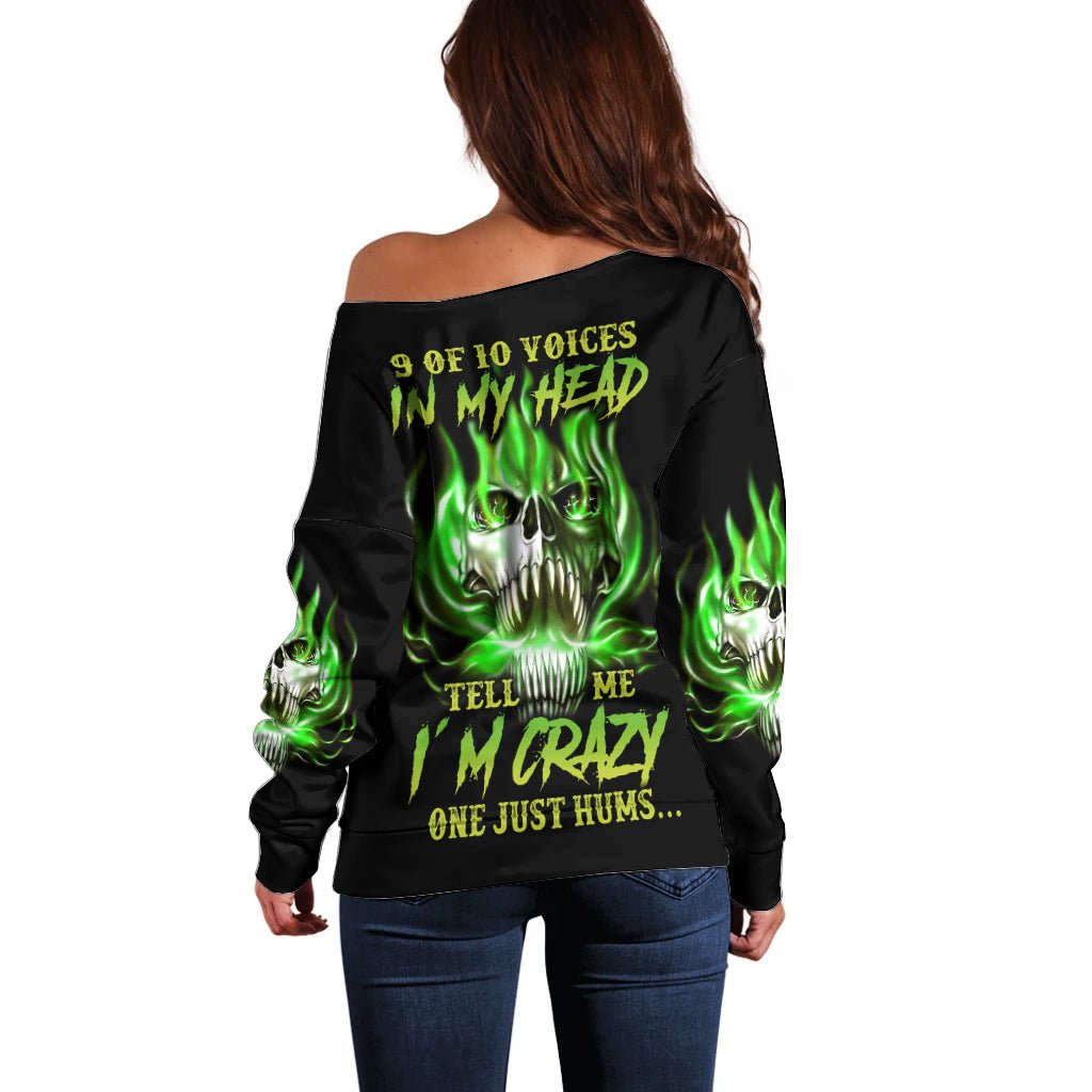 9 Of 10 Voices In My Head Fire Skull Off Shoulder Sweater TS04 - The Mazicc - Women - 2XS - Multicolor