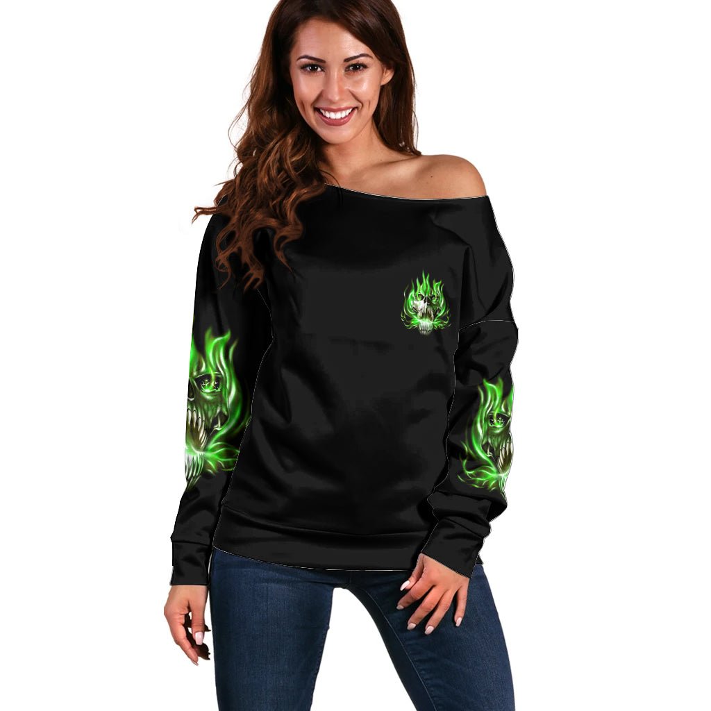 9 Of 10 Voices In My Head Fire Skull Off Shoulder Sweater TS04 - The Mazicc - Women - 2XS - Multicolor