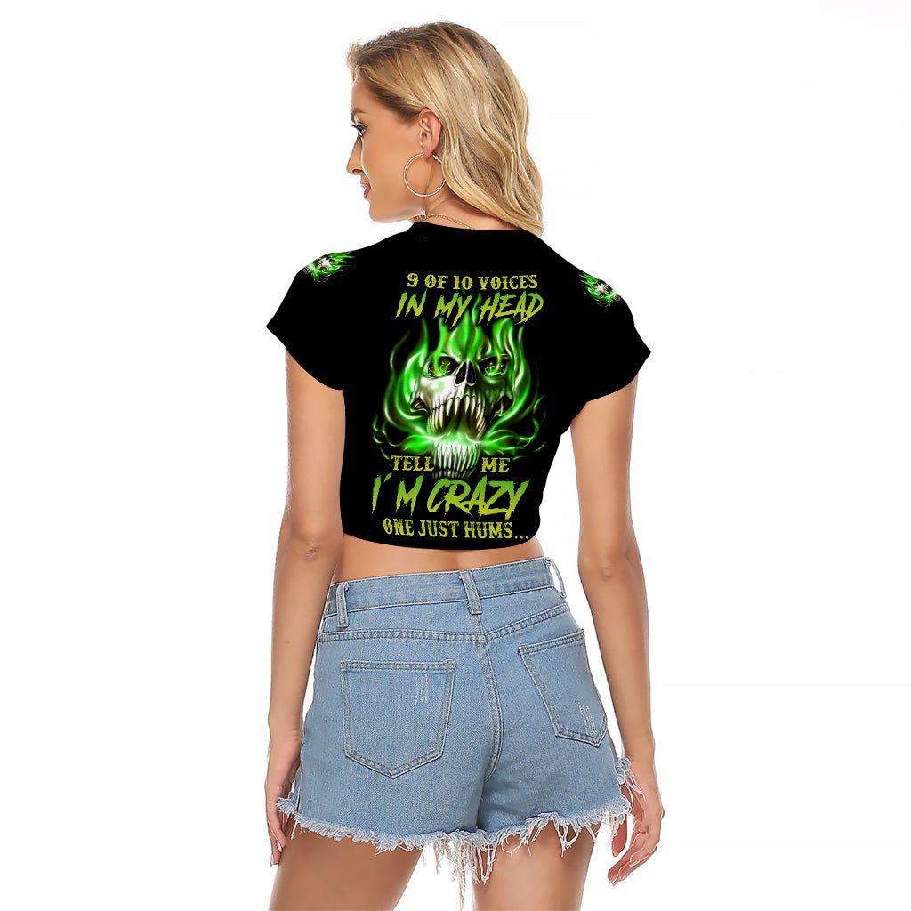 9 Of 10 Voices In My Head Fire Skull Raglan Cropped T Shirt TS04 - The Mazicc - Female - S - Multicolor