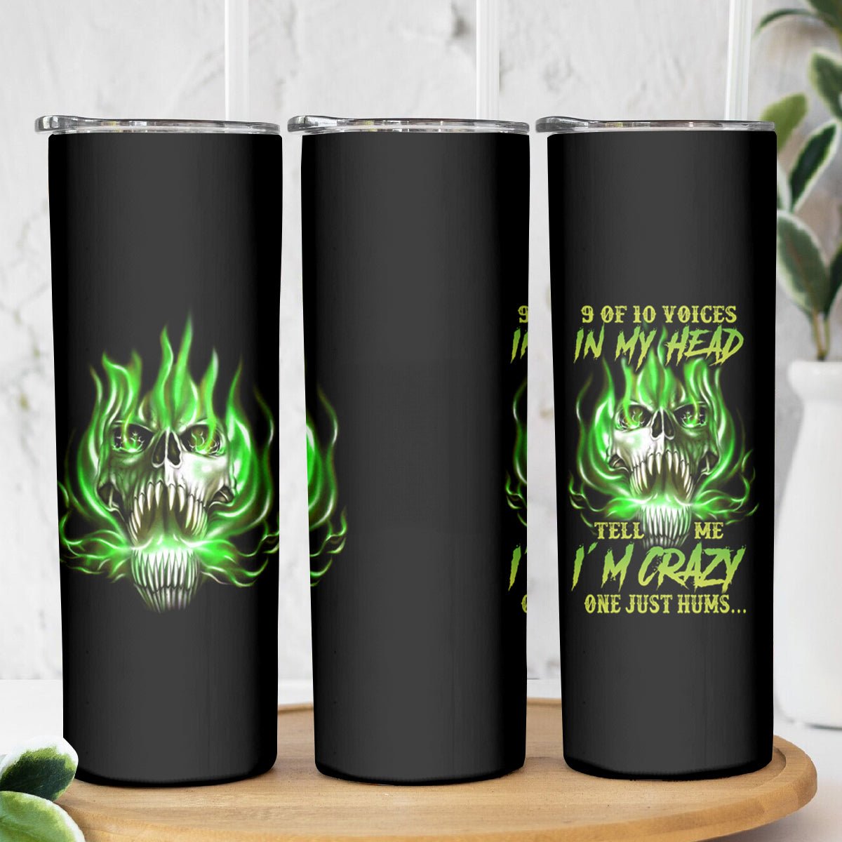 9 Of 10 Voices In My Head Fire Skull Skinny Tumbler TS04 - The Mazicc - 20oz - Multicolor -