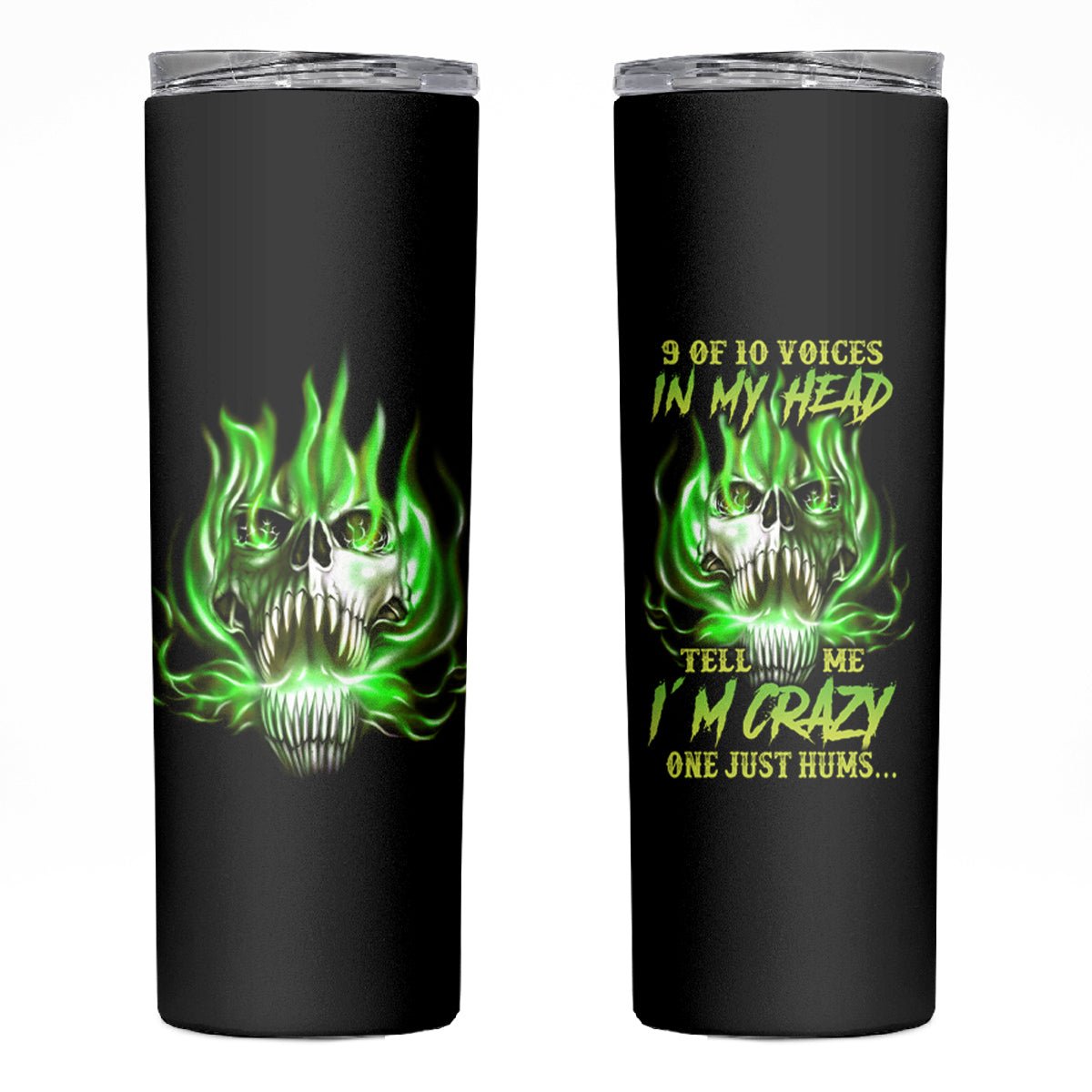 9 Of 10 Voices In My Head Fire Skull Skinny Tumbler TS04 - The Mazicc - 20oz - Multicolor -