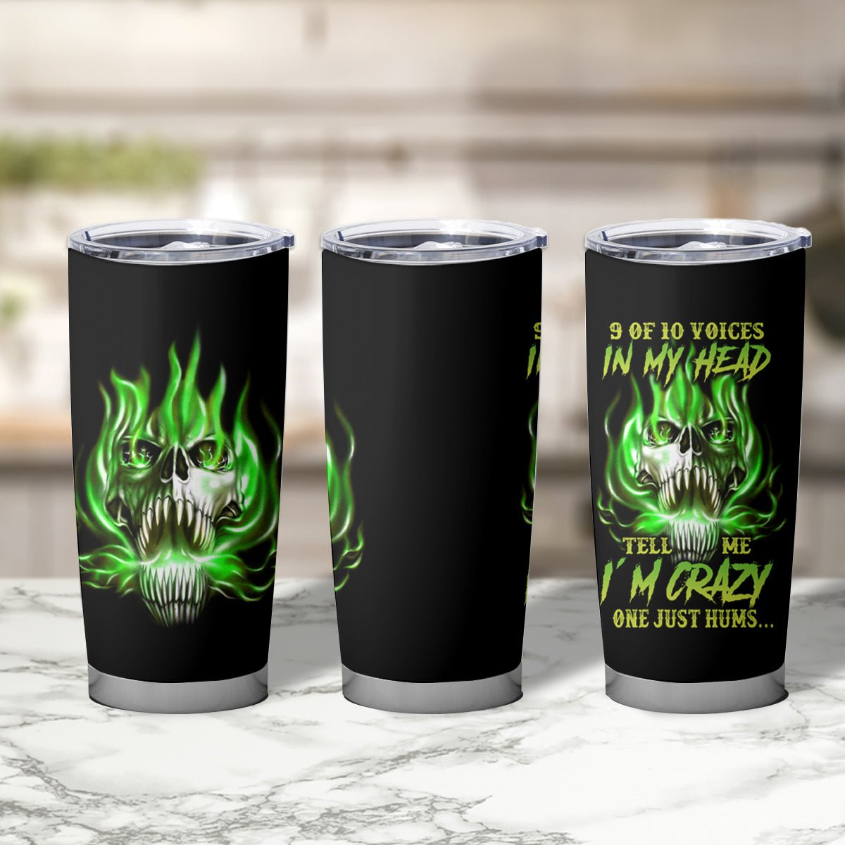 9 Of 10 Voices In My Head Fire Skull Tumbler Cup TS04 - The Mazicc - 20oz - Multicolor -