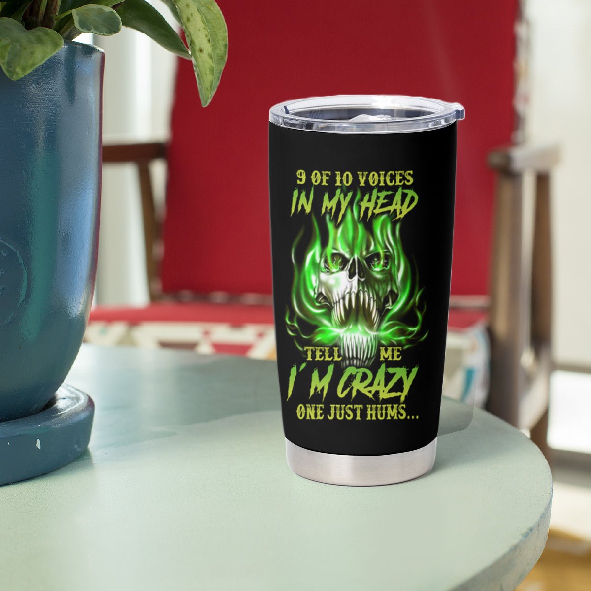 9 Of 10 Voices In My Head Fire Skull Tumbler Cup TS04 - The Mazicc - 20oz - Multicolor -