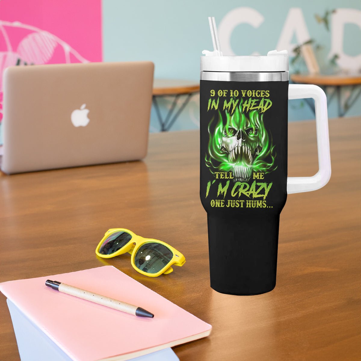 9 Of 10 Voices In My Head Fire Skull Tumbler With Handle TS04 - The Mazicc - One Size: 40 oz - Multicolor -
