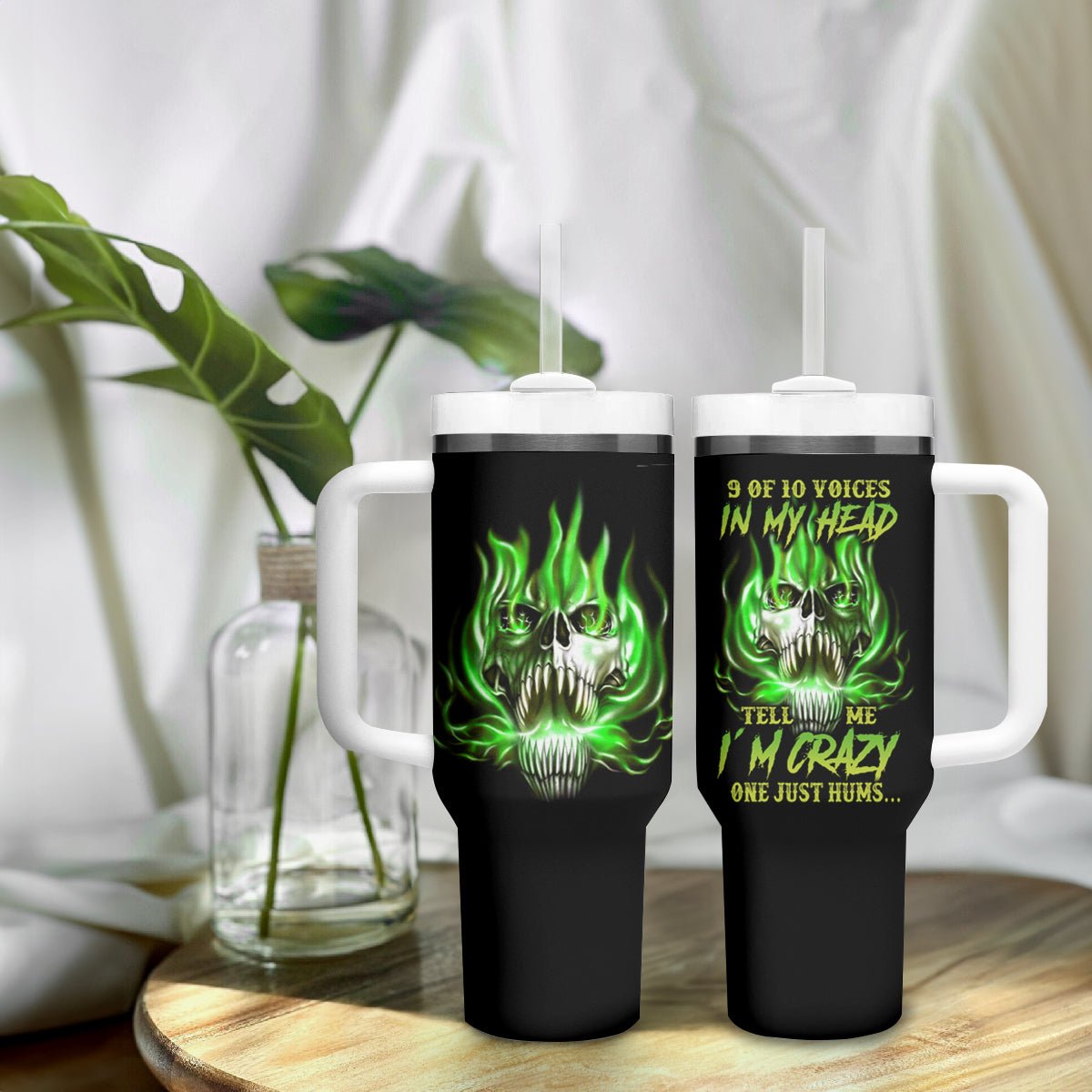 9 Of 10 Voices In My Head Fire Skull Tumbler With Handle TS04 - The Mazicc - One Size: 40 oz - Multicolor -