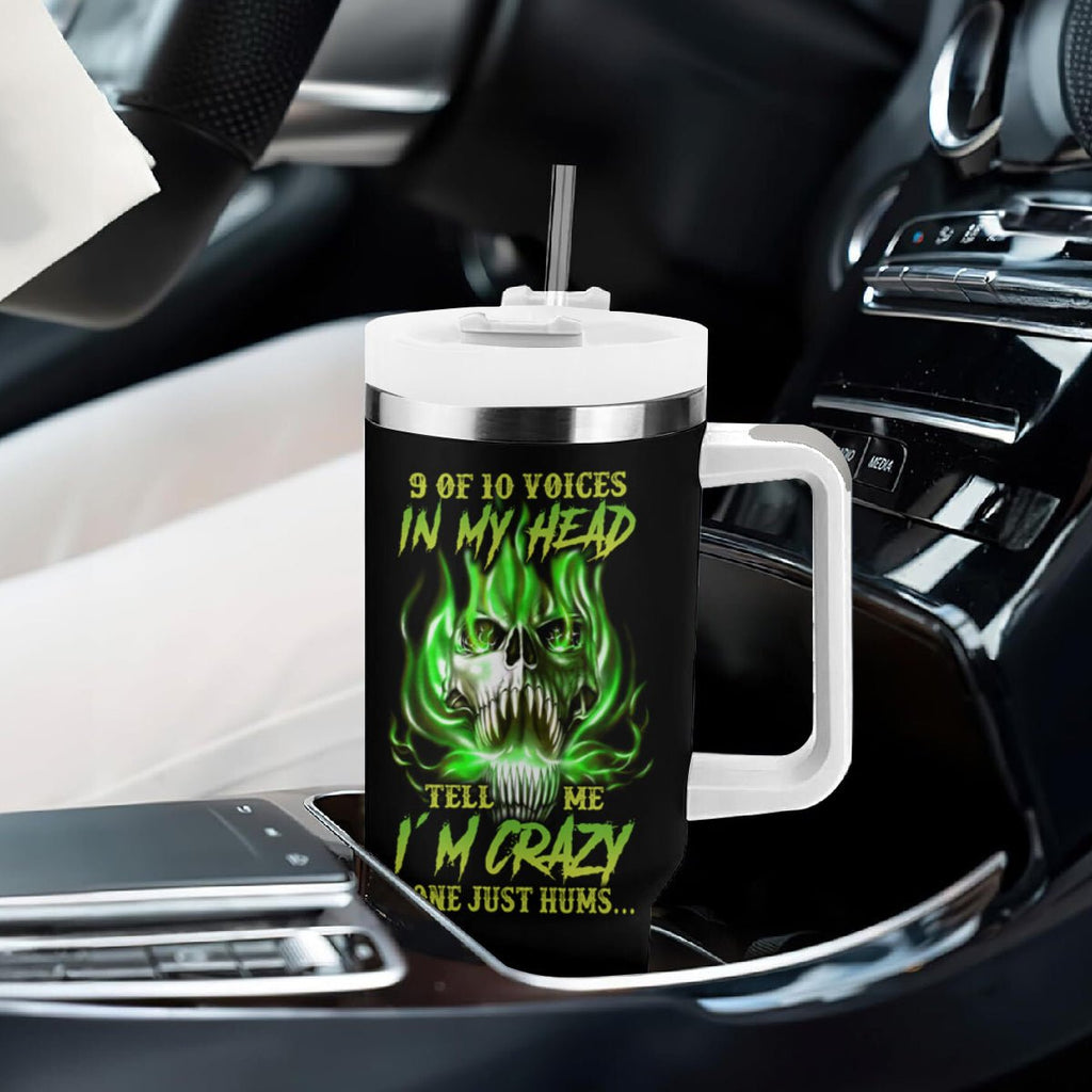 9 Of 10 Voices In My Head Fire Skull Tumbler With Handle TS04 - The Mazicc - One Size: 40 oz - Multicolor -