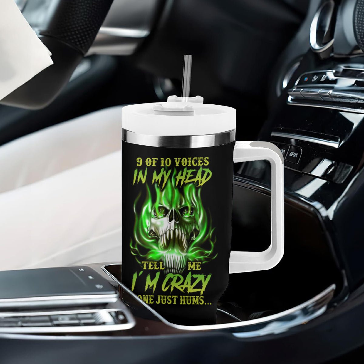 9 Of 10 Voices In My Head Fire Skull Tumbler With Handle TS04 - The Mazicc - One Size: 40 oz - Multicolor -