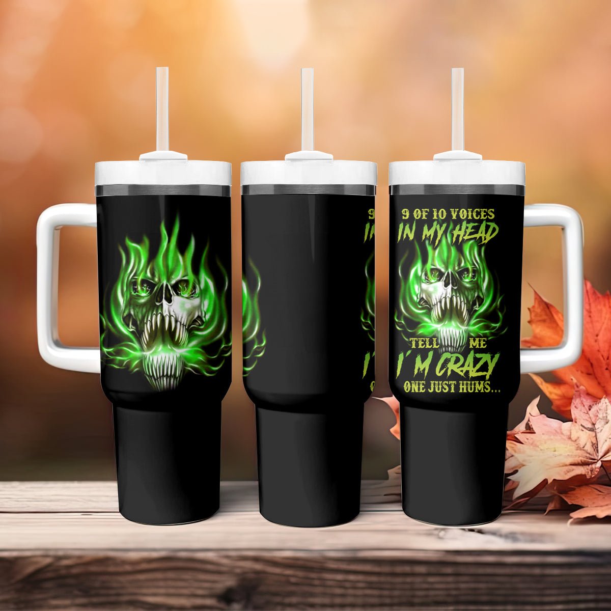 9 Of 10 Voices In My Head Fire Skull Tumbler With Handle TS04 - The Mazicc - One Size: 40 oz - Multicolor -
