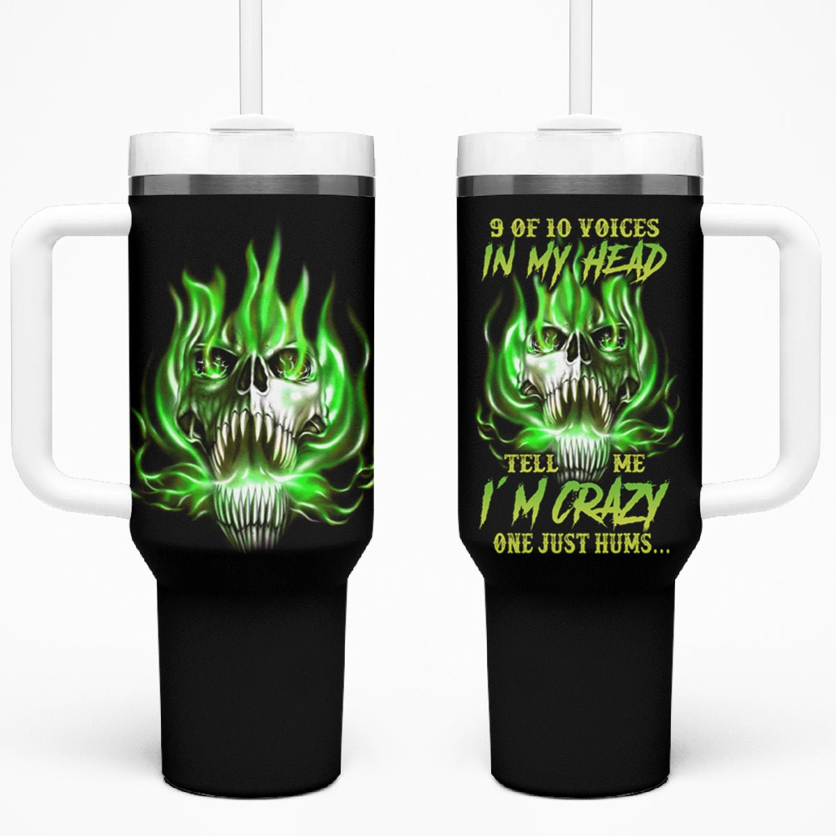9 Of 10 Voices In My Head Fire Skull Tumbler With Handle TS04 - The Mazicc - One Size: 40 oz - Multicolor -