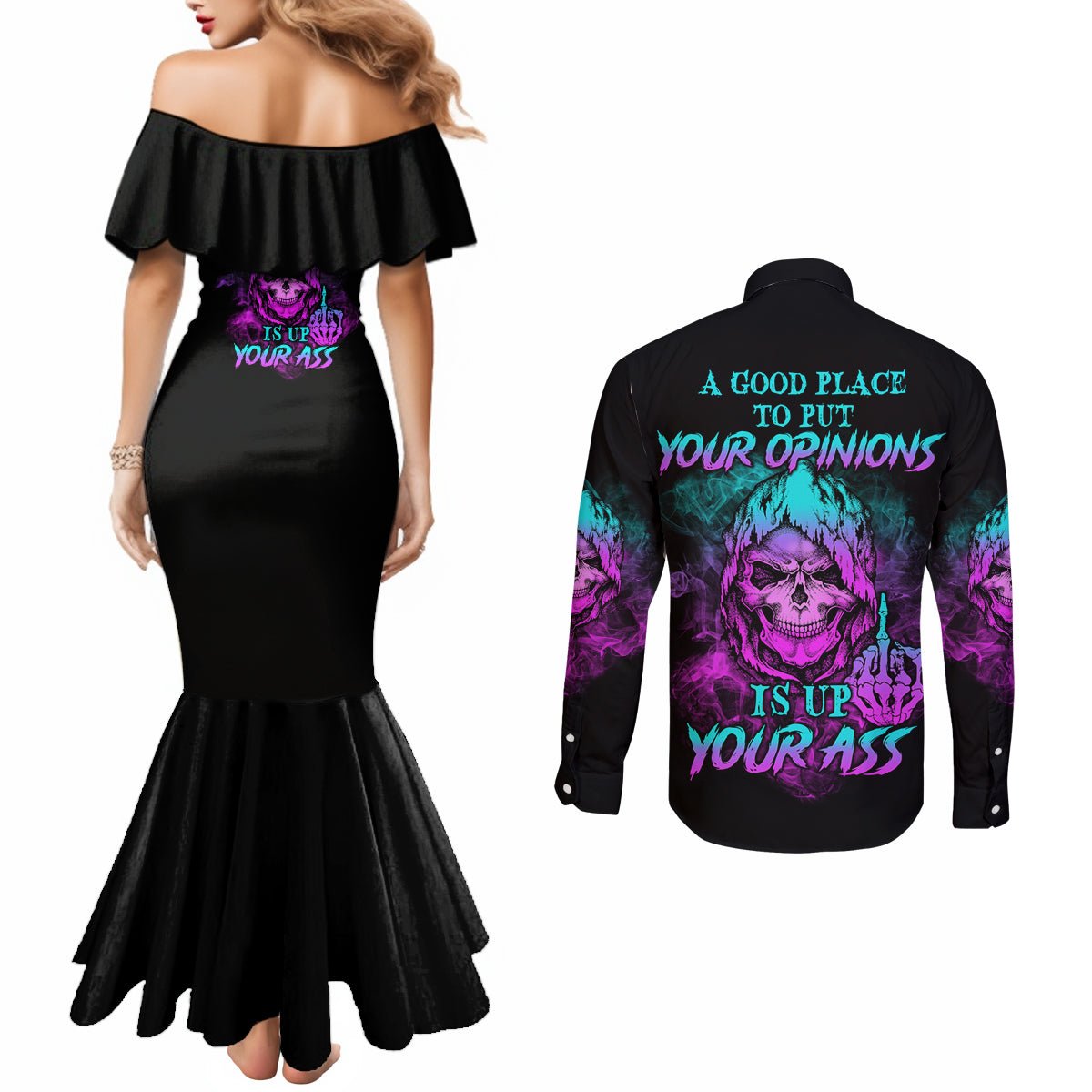 A Good Place To Put Your Opinions Couples Matching Mermaid Dress and Long Sleeve Button Shirt TS04 - The Mazicc - S - S - Multicolor
