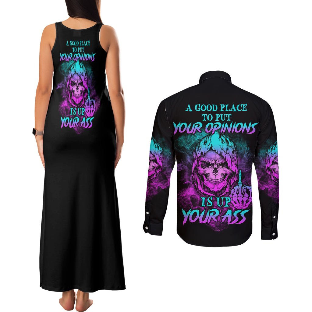 A Good Place To Put Your Opinions Couples Matching Tank Maxi Dress and Long Sleeve Button Shirt TS04 - The Mazicc - S - S - Multicolor