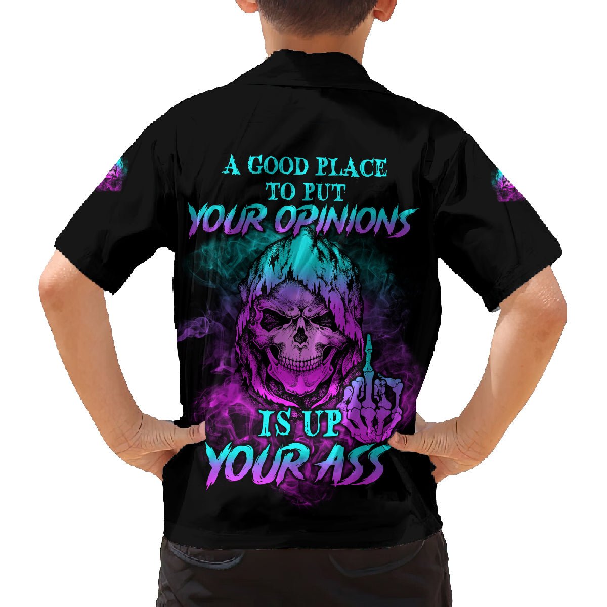A Good Place To Put Your Opinions Family Matching Off Shoulder Long Sleeve Dress and Hawaiian Shirt TS04 - The Mazicc - Son's Shirt - 2 - Multicolor