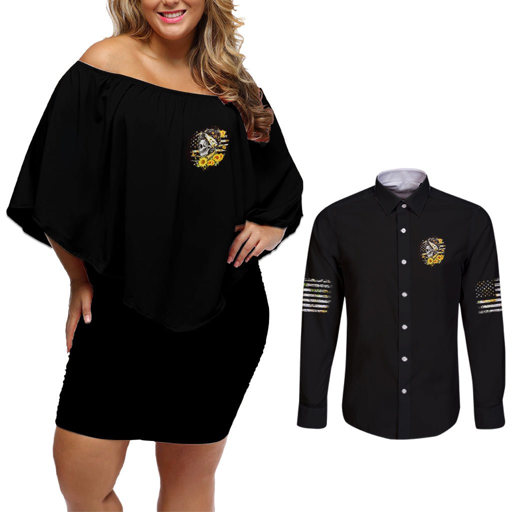 A Little Sunshine A Little Savage Skull Couples Matching Off Shoulder Short Dress and Long Sleeve Button Shirt TS04 - The Mazicc - S - S - Multicolor