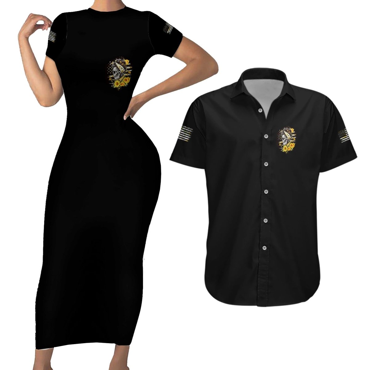A Little Sunshine A Little Savage Skull Couples Matching Short Sleeve Bodycon Dress and Hawaiian Shirt TS04 - The Mazicc - S - S - Multicolor