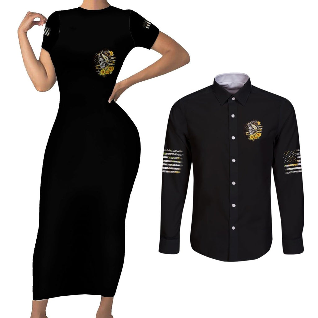 A Little Sunshine A Little Savage Skull Couples Matching Short Sleeve Bodycon Dress and Long Sleeve Button Shirt TS04 - The Mazicc - S - S - Multicolor