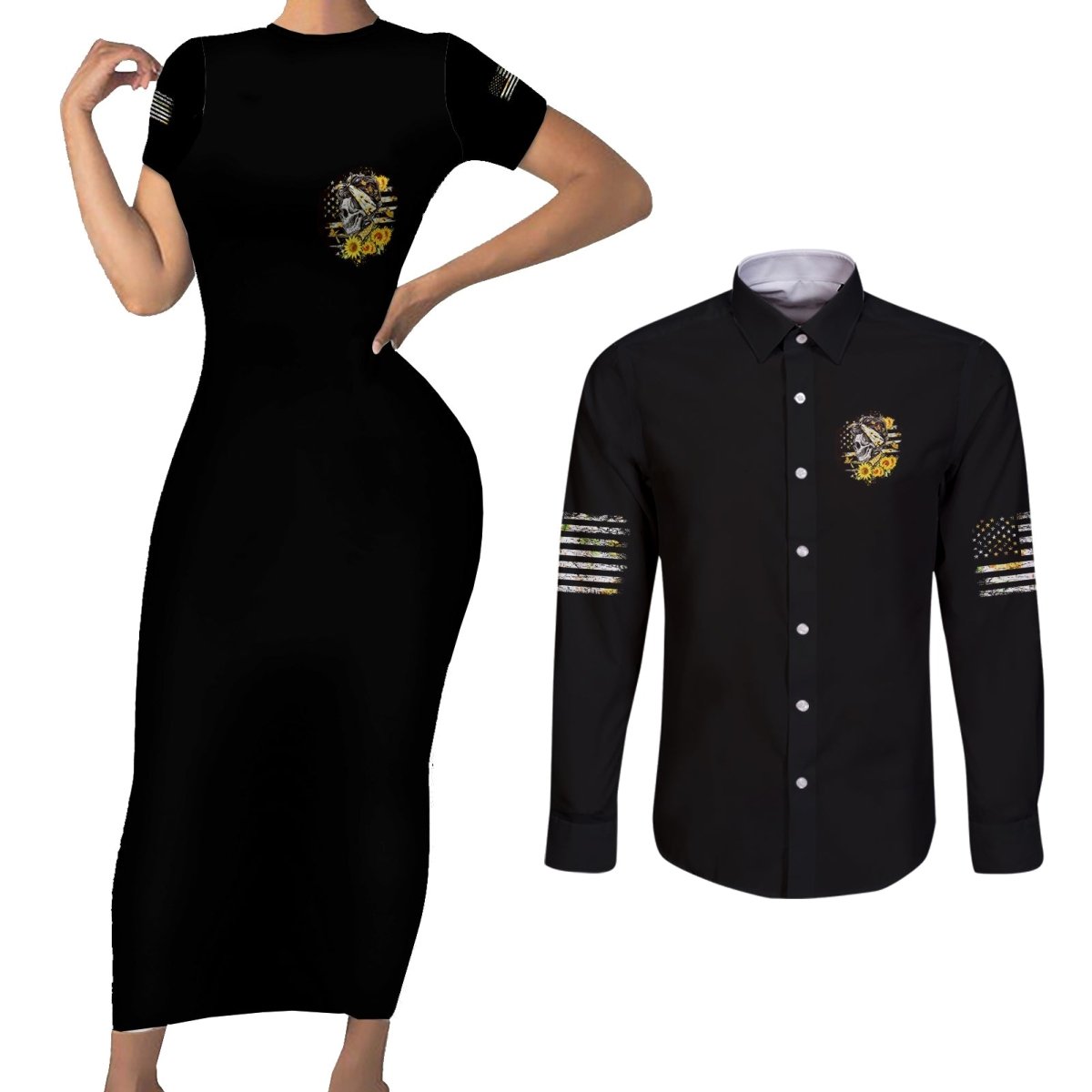 A Little Sunshine A Little Savage Skull Couples Matching Short Sleeve Bodycon Dress and Long Sleeve Button Shirt TS04 - The Mazicc - S - S - Multicolor