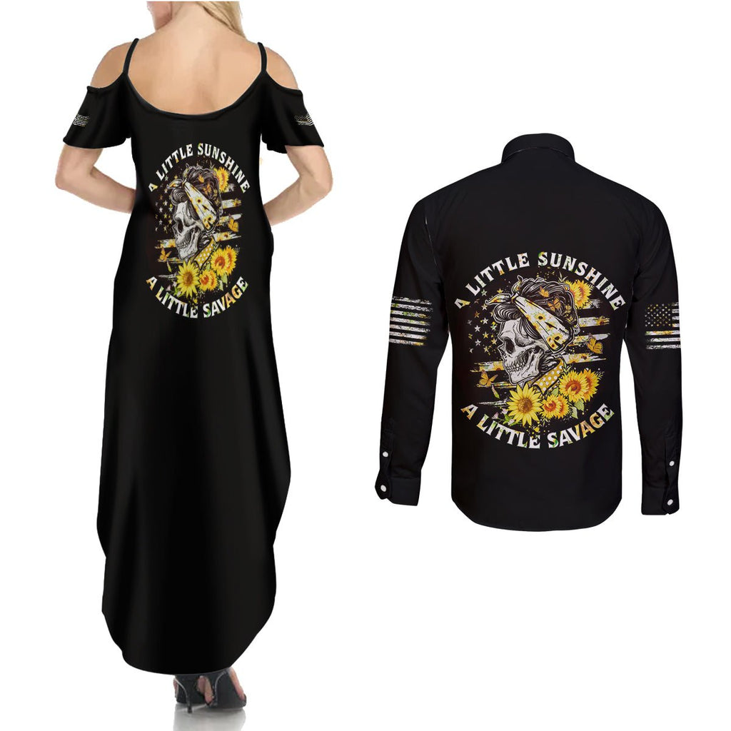 A Little Sunshine A Little Savage Skull Couples Matching Summer Maxi Dress and Long Sleeve Button Shirt TS04 - The Mazicc - S - S - Multicolor