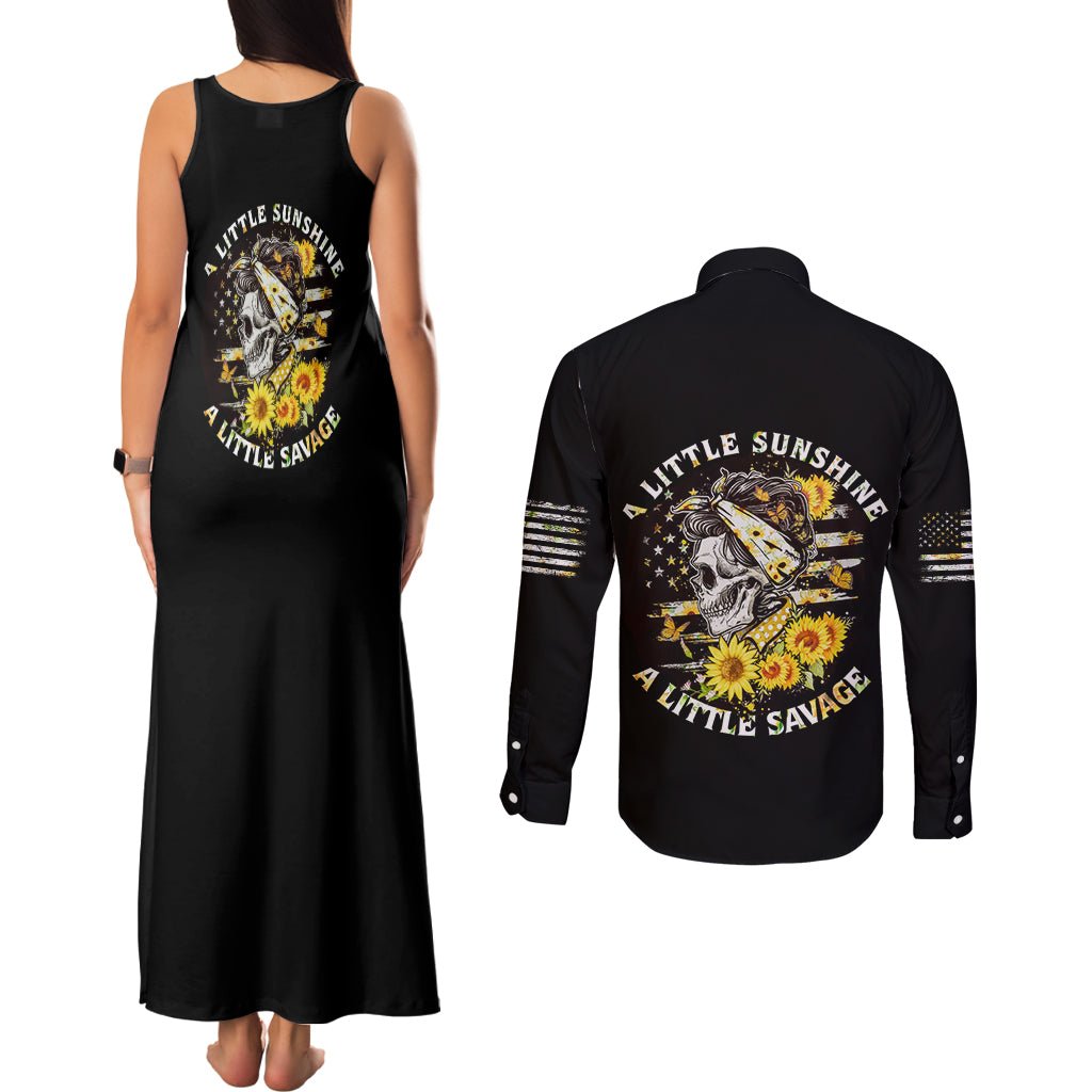 A Little Sunshine A Little Savage Skull Couples Matching Tank Maxi Dress and Long Sleeve Button Shirt TS04 - The Mazicc - S - S - Multicolor
