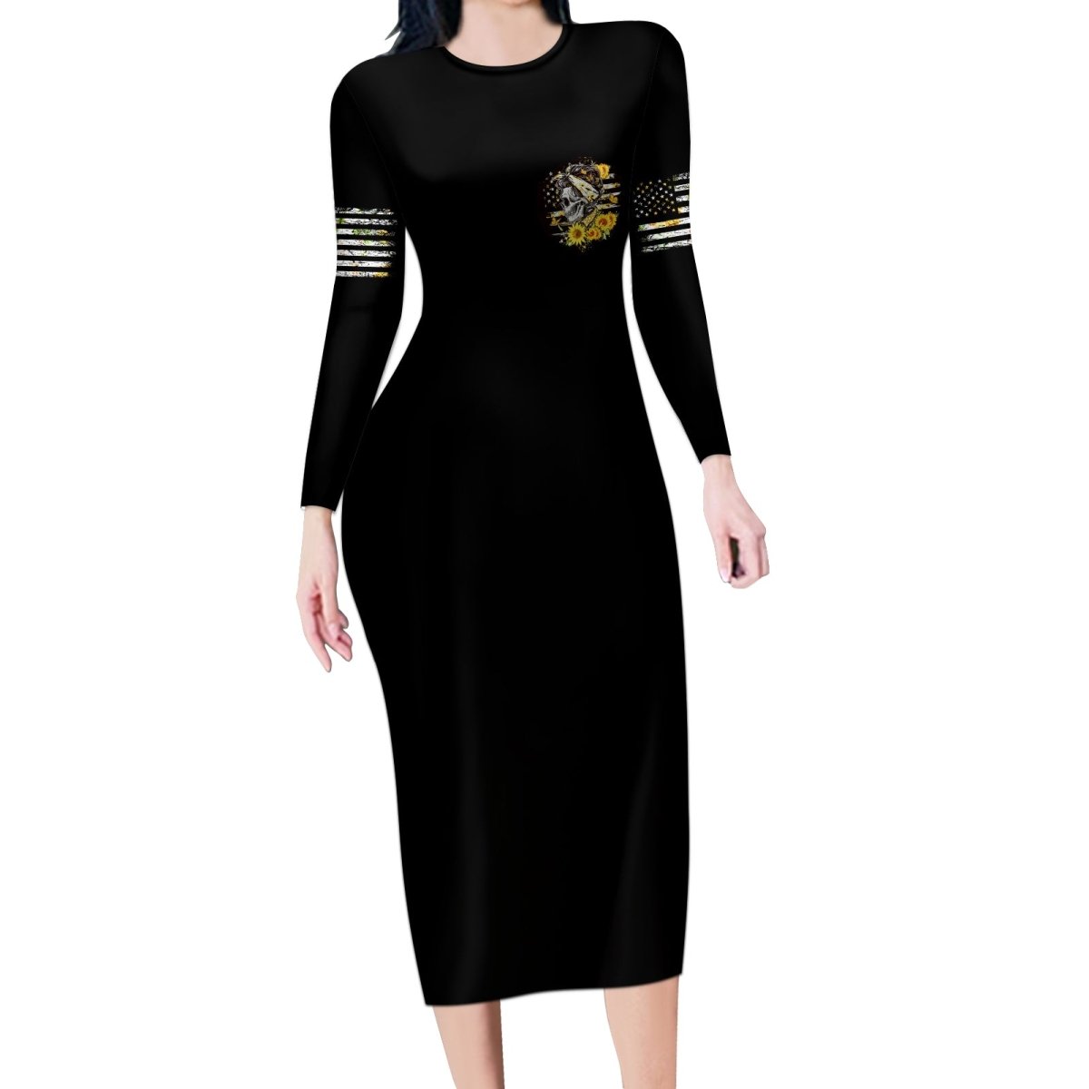 A Little Sunshine A Little Savage Skull Long Sleeve Bodycon Dress TS04 - The Mazicc - Long Dress - S - Multicolor