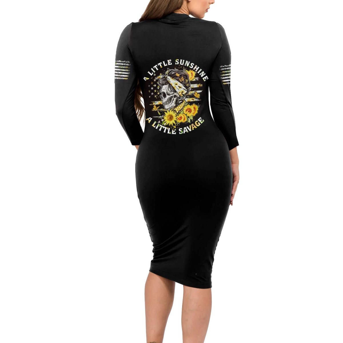 A Little Sunshine A Little Savage Skull Long Sleeve Bodycon Dress TS04 - The Mazicc - Long Dress - S - Multicolor