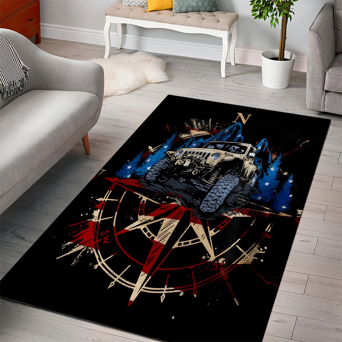 Adventure Jeep Area Rug Compass Jeep Life DT01 - The Mazicc - S - 36 x 60 inches - Black