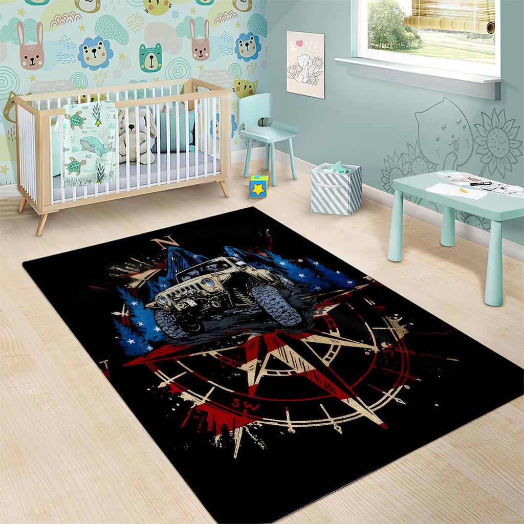 Adventure Jeep Area Rug Compass Jeep Life DT01 - The Mazicc - S - 36 x 60 inches - Black