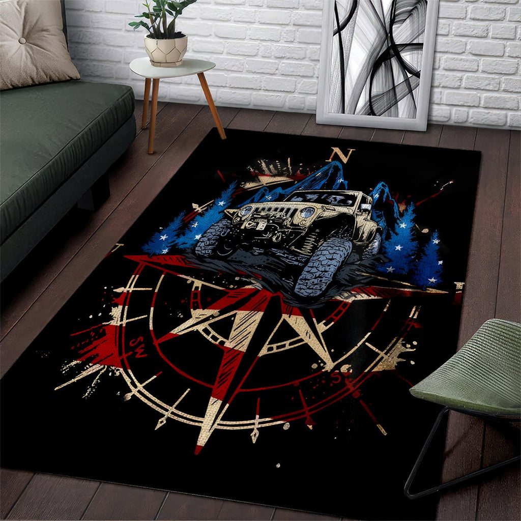 Adventure Jeep Area Rug Compass Jeep Life DT01 - The Mazicc - S - 36 x 60 inches - Black