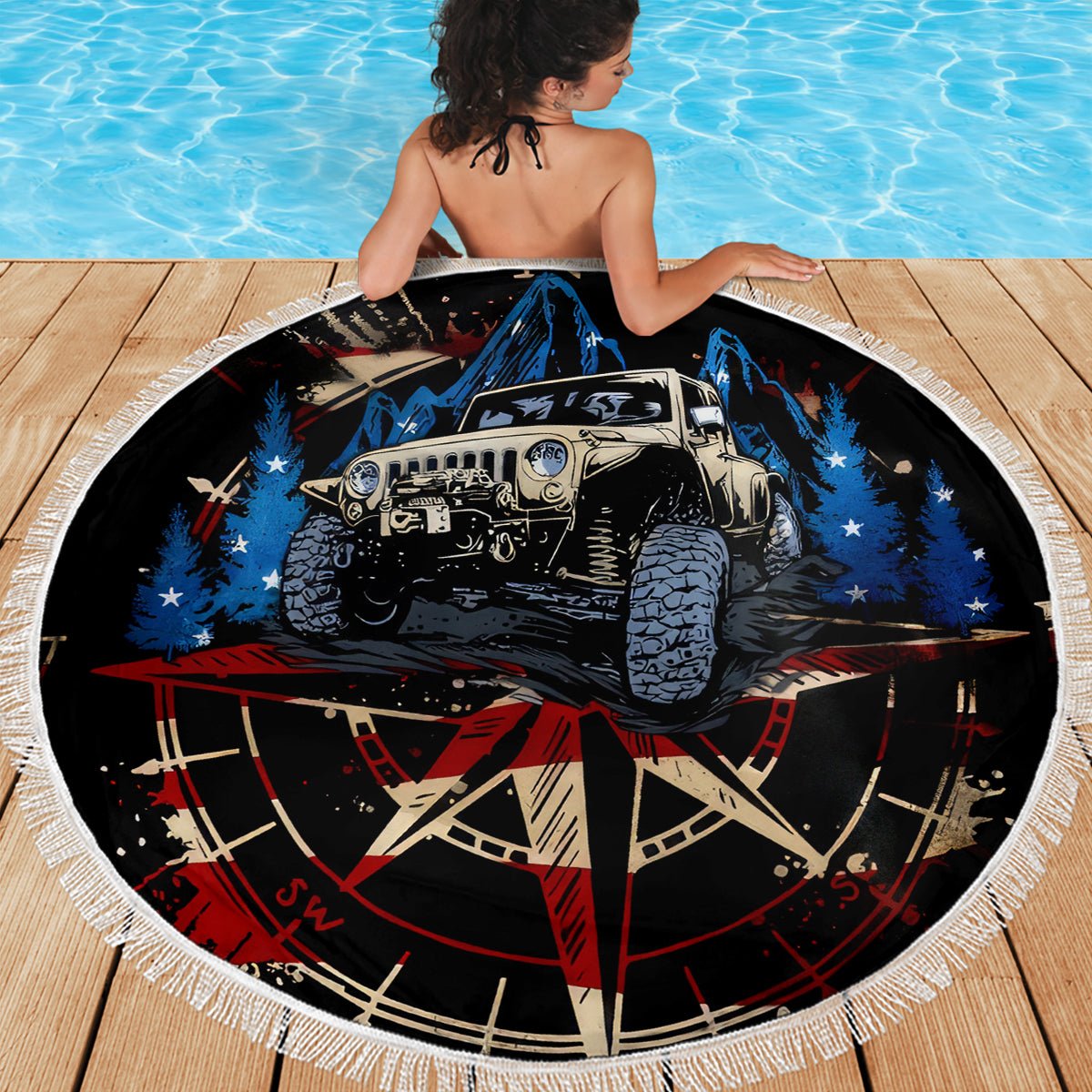 Adventure Jeep Beach Blanket Compass Jeep Life DT01 - The Mazicc - One Size - 150cm - Black