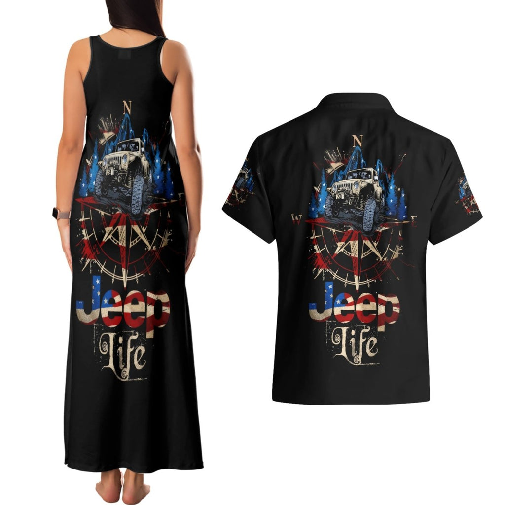 Adventure Jeep Couples Matching Tank Maxi Dress and Hawaiian Shirt Compass Jeep Life DT01 - The Mazicc - S - S - Black