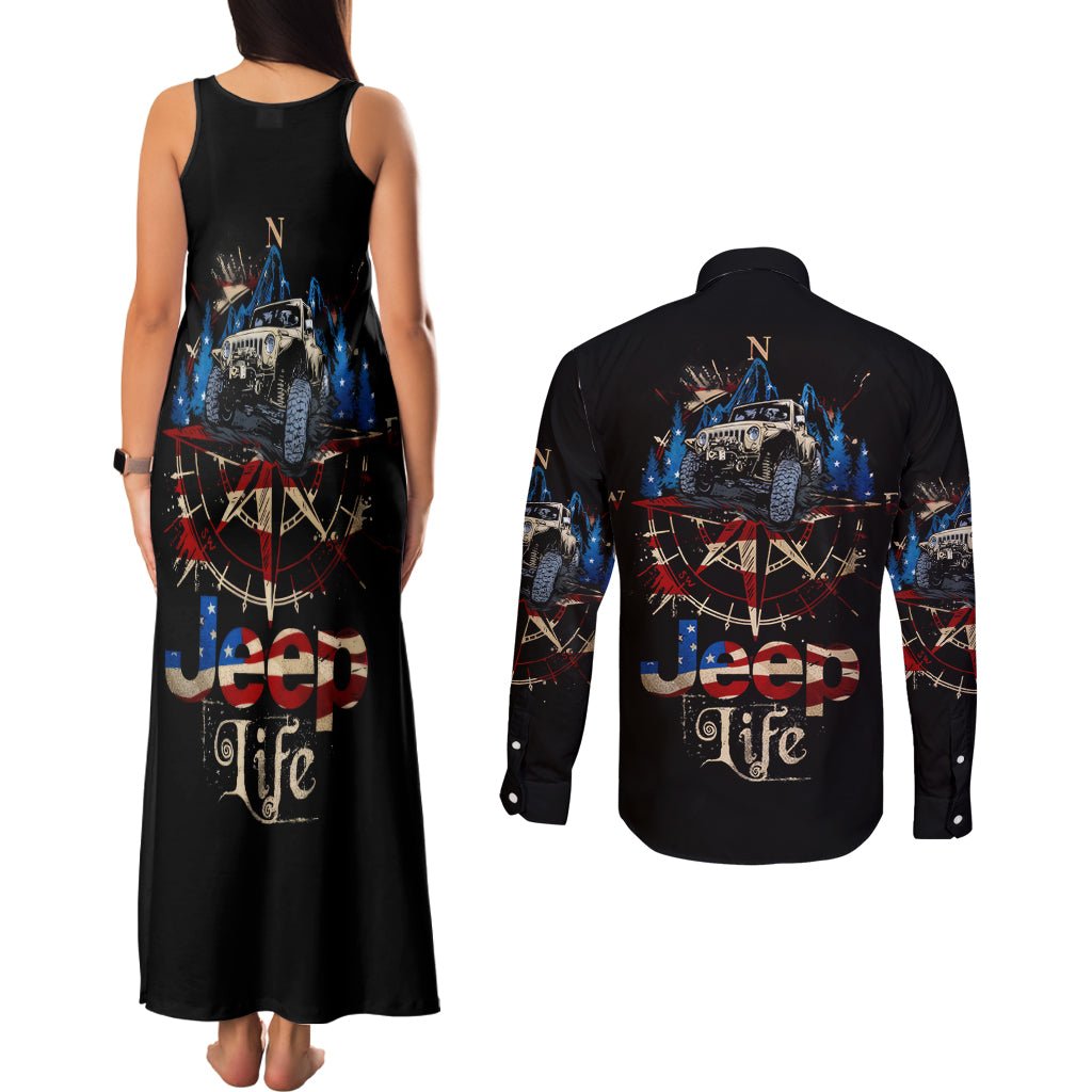 Adventure Jeep Couples Matching Tank Maxi Dress and Long Sleeve Button Shirt Compass Jeep Life DT01 - The Mazicc - S - S - Black
