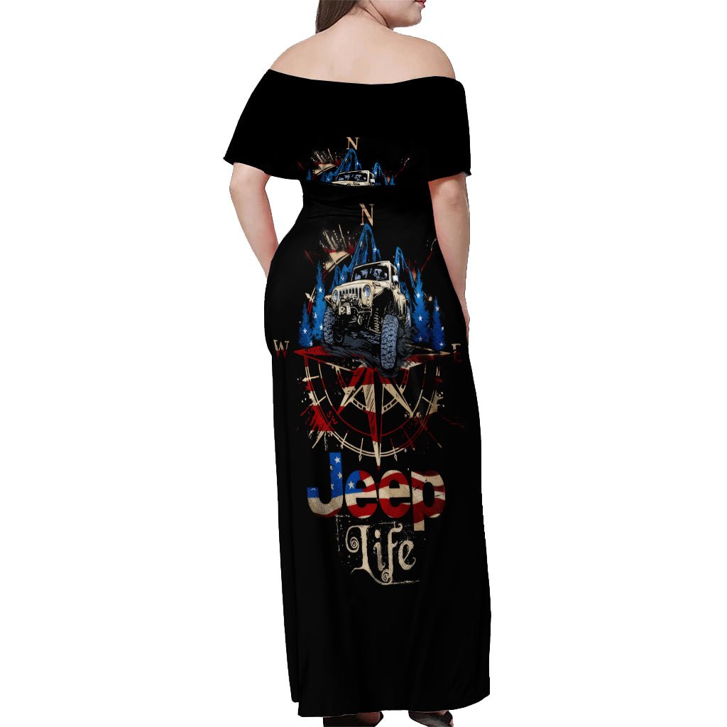 Adventure Jeep Off Shoulder Maxi Dress Compass Jeep Life DT01 - The Mazicc - Women - S - Black