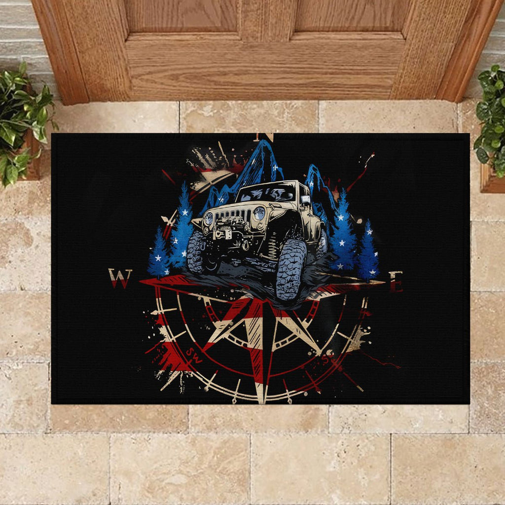 Adventure Jeep Rubber Doormat Compass Jeep Life DT01 - The Mazicc - S - 40cm x 60cm - Black
