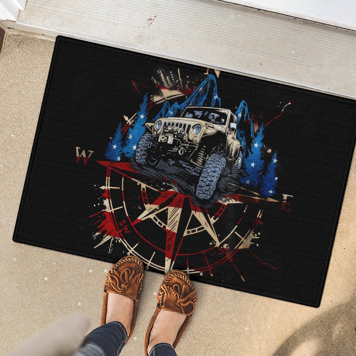 Adventure Jeep Rubber Doormat Compass Jeep Life DT01 - The Mazicc - S - 40cm x 60cm - Black