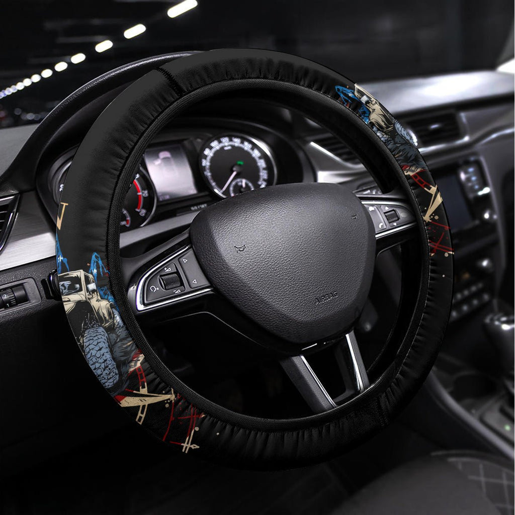 Adventure Jeep Steering Wheel Cover Compass Jeep Life DT01 - The Mazicc - Universal Fit - Black -
