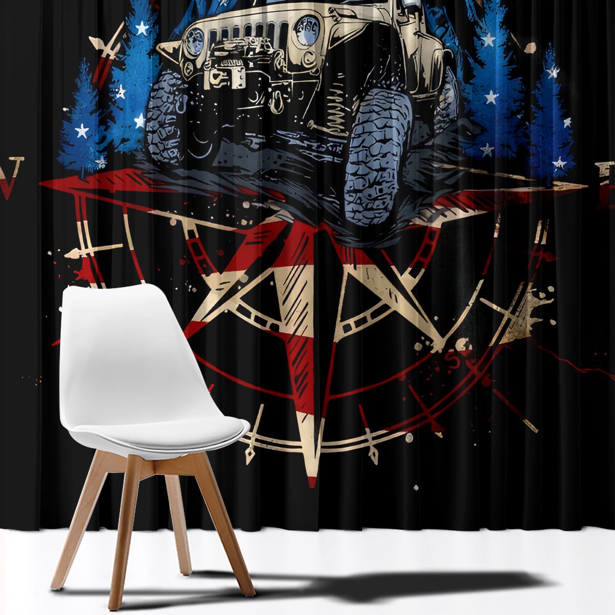 Adventure Jeep Window Curtain Compass Jeep Life DT01 - The Mazicc - With Hooks - 107cm x 213cm - Black